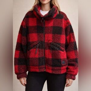 Roots Red and Black Checkered Kids Puffer Jacket